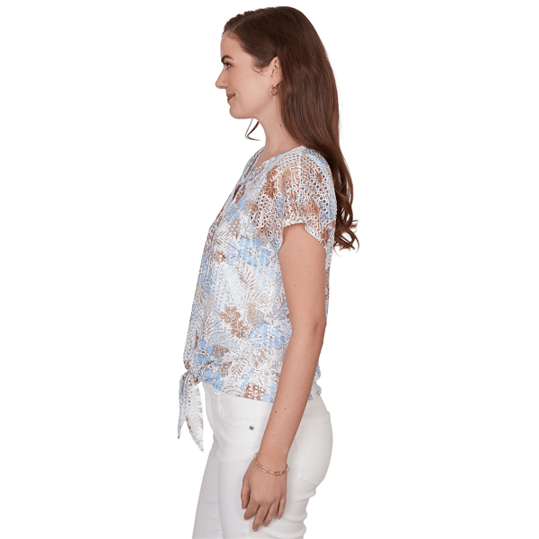 Womens Hearts of Palm Cool & Collected Textured Open Knit Blouse