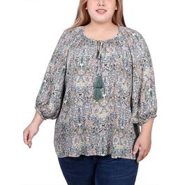 Plus Size NY Collection 3/4 Sleeve Floral Peasant Blouse