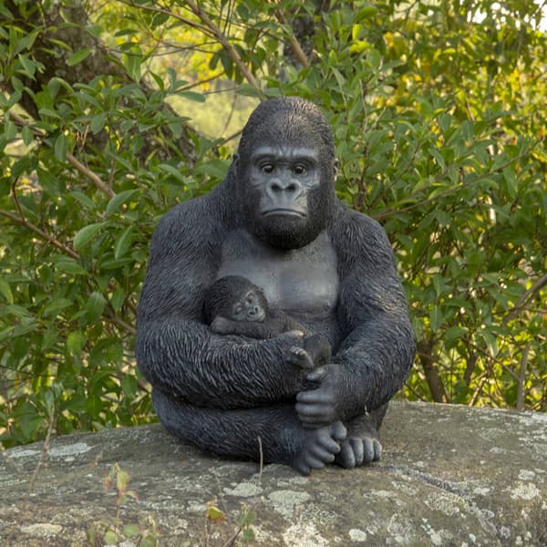 Hi-Line Gift Gorilla Sitting with Baby Garden Statue