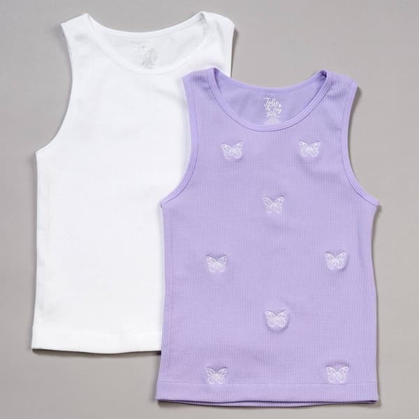 Girls (7-16) Jolie & Joy 2pk. Butterfly/Solid Seamless Tank Tops - image 