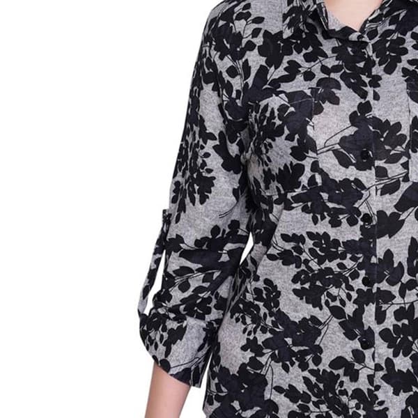 Petite NY Collection Roll Tab Floral Button Down