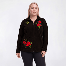 Plus Size Hasting & Smith Holiday Poinsettia Fleece Jacket