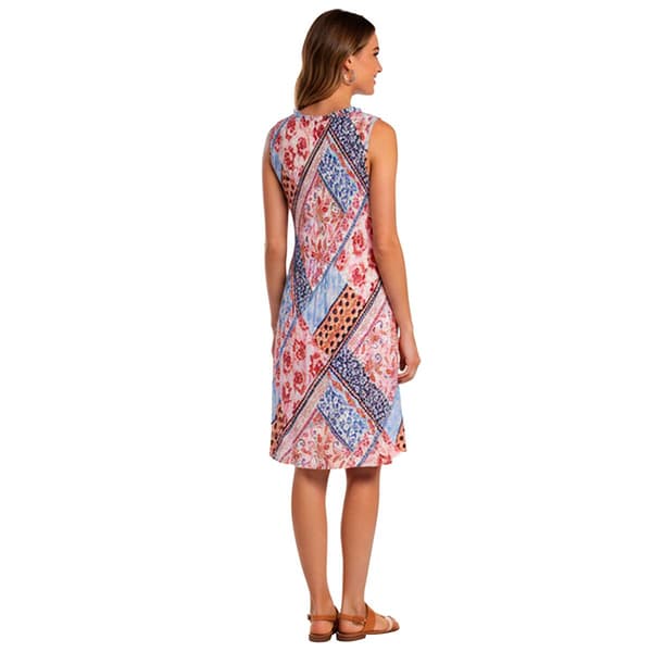 Womens Ninety Clothing Sleeveless Patchwork Tie Neck Shift Dress