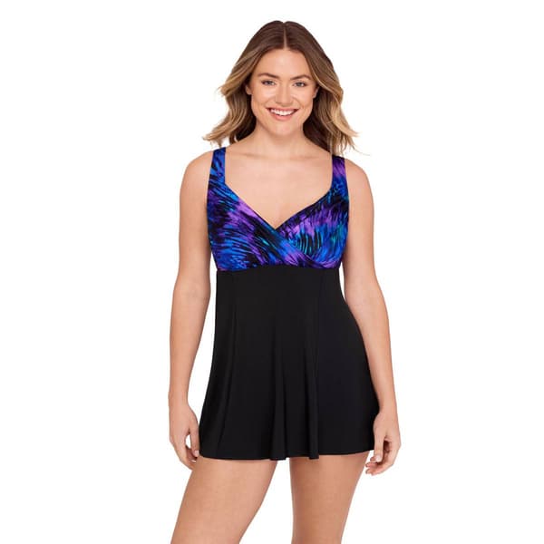 Womens Great Lengths Draped Crossover Abstract Swimdress - image 