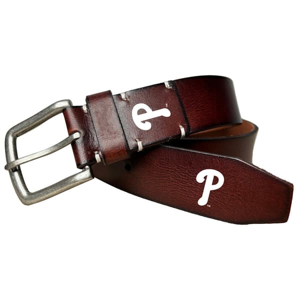 Mens MLB Phillies Leather Belt with Team Logo - image 