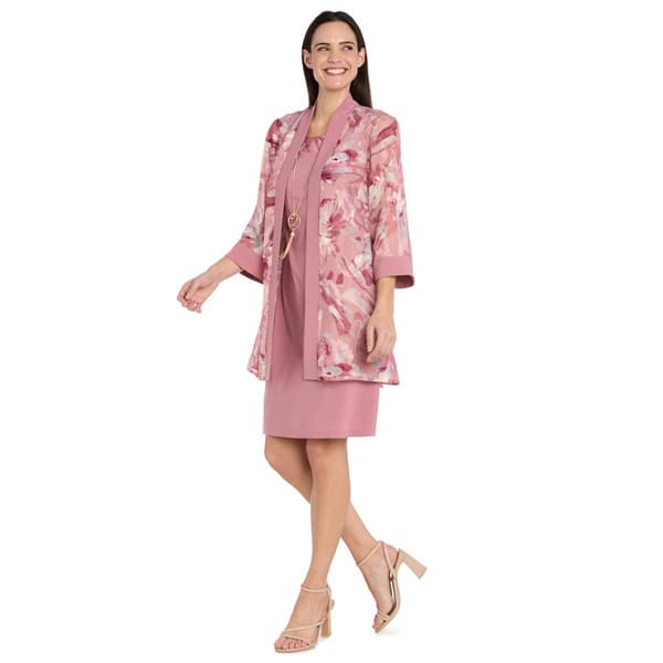 Womens R&M Richards Long Sleeve Rose Floral Jacket Dress - image 