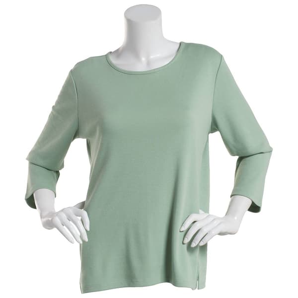 Petite Hasting & Smith 3/4 Sleeve Solid Open Crew Neck Top - image 