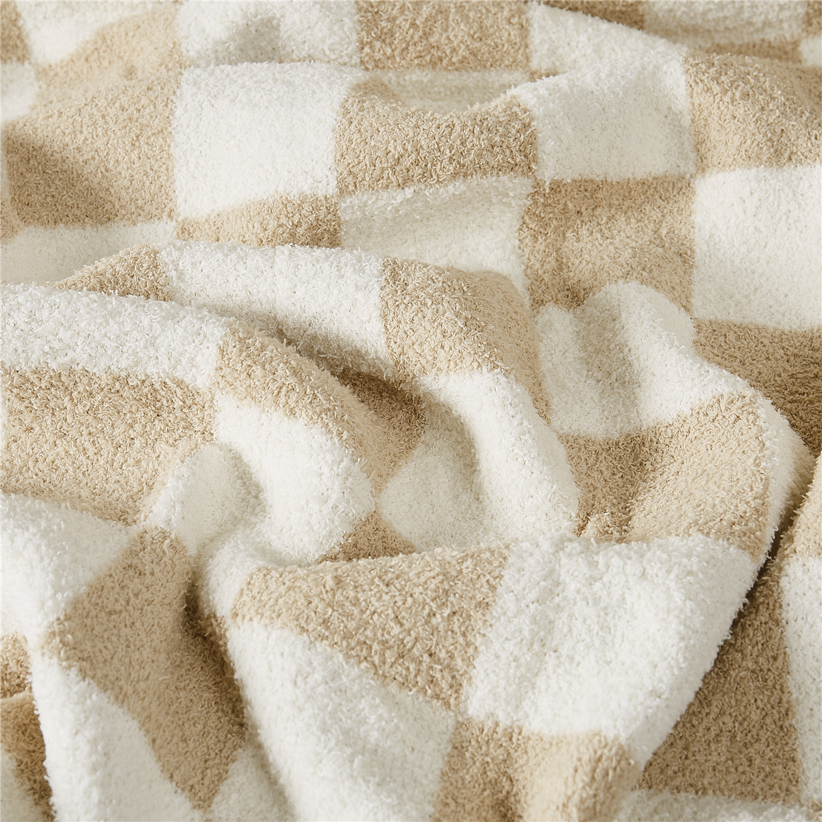 Truly Soft Cozy Checkerboard Beige Reversible Throw