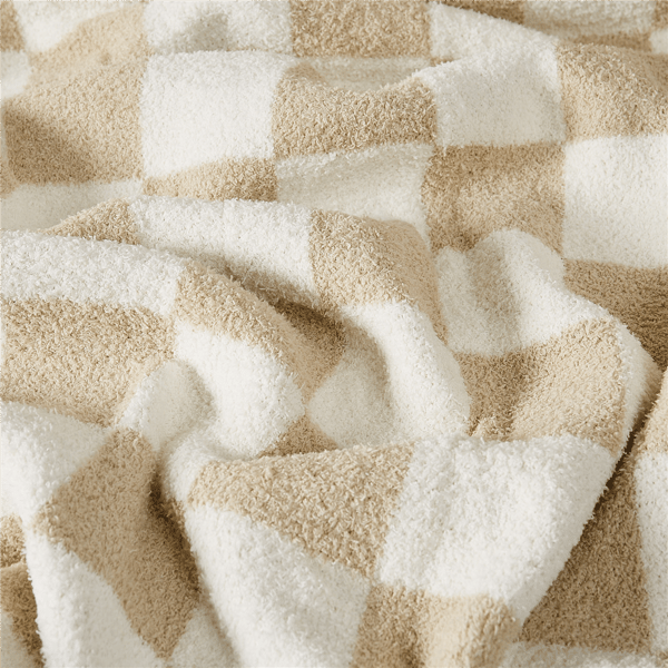 Truly Soft Cozy Checkerboard Beige Reversible Throw