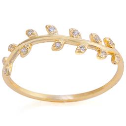 Yellow Gold Over Sterling Silver Cubic Zirconia Leaf Ring