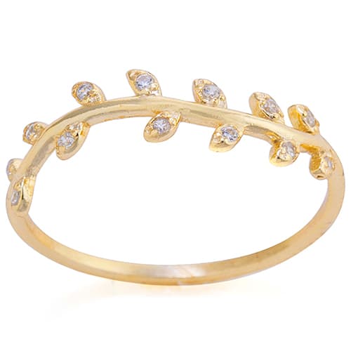 Yellow Gold Over Sterling Silver Cubic Zirconia Leaf Ring - image 