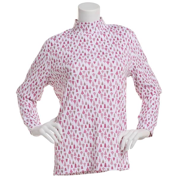 Womens Hasting & Smith Holiday Trees Mock Neck Tee