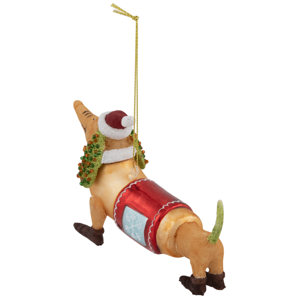 Northlight Dachshund Dog with Santa Hat Glass Christmas Ornament