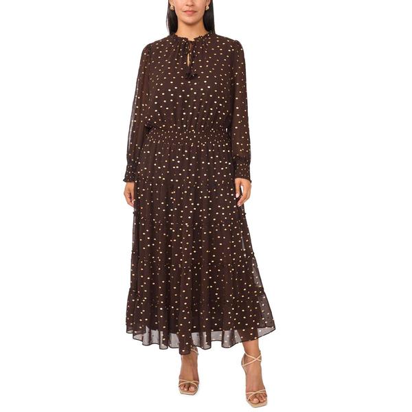 Plus Size MSK Long Sleeve Foil Dot Tier Maxi - image 