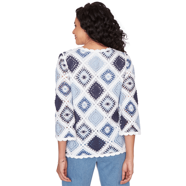 Womens Alfred Dunner Austin Long Sleeve Crochet Sweater