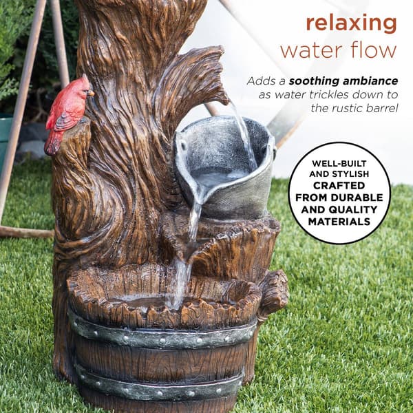 Alpine Cardinal Birdhouse Cascading Barrel Fountain