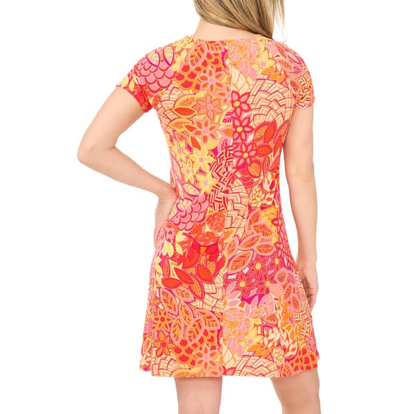 Petite MSK Short Sleeve Floral Grommet Trim A-Line Dress