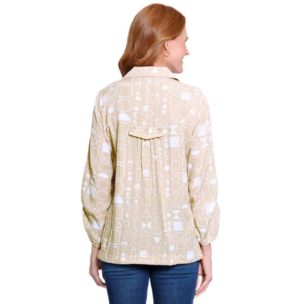 Womens Ali Miles 3/4 Ruched Sleeve Large Geometric Blouse