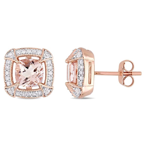Gemstone Classics&#40;tm&#41; Rose Gold Diamond Halo Stud Earrings