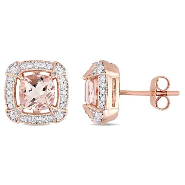 Gemstone Classics&#40;tm&#41; Rose Gold Diamond Halo Stud Earrings - image 