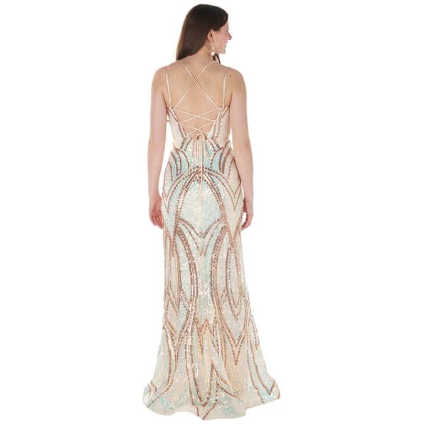 Juniors Crystal Doll Sequin Slim Sheath Dress with Slit