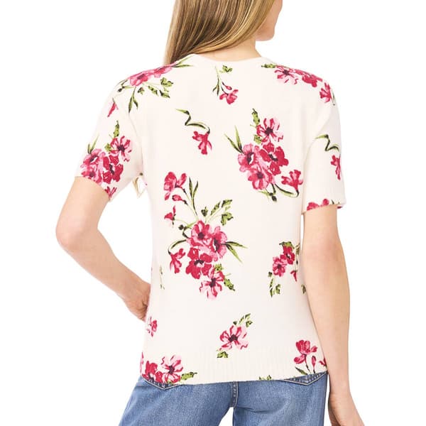 Womens Cece Short Sleeve Rib Floral Sweater