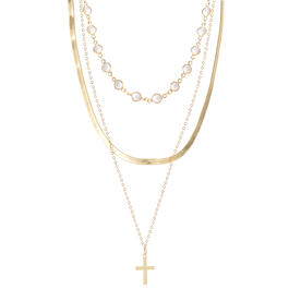 Jessica Simpson Yellow Gold Plated Cross Layered Necklace