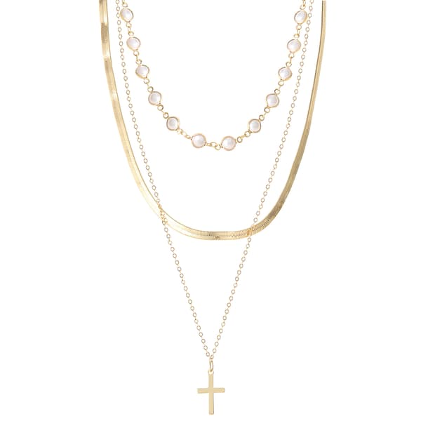 Jessica Simpson Yellow Gold Plated Cross Layered Necklace - image 