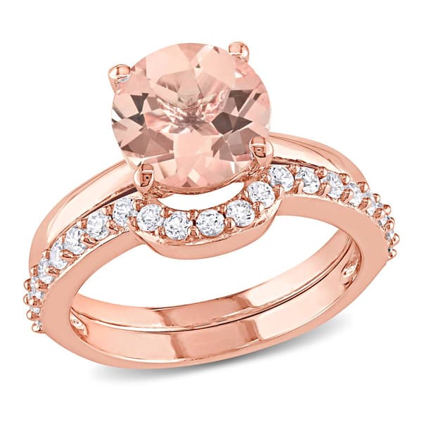 Gemstone Classics&#40;tm&#41; 10kt. Rose Gold Morganite & Sapphire Ring - image 