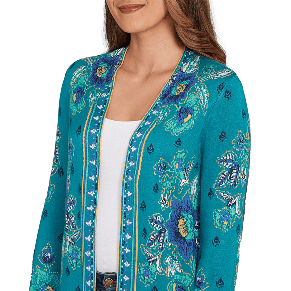Petite Ruby Rd. Fall Flair Floral Embroidery Open Front Cardigan
