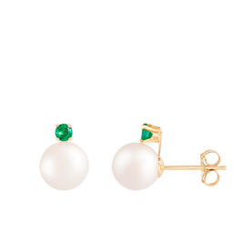 Splendid Pearls 14kt. Gold Emerald Accent Pearl Stud Earrings
