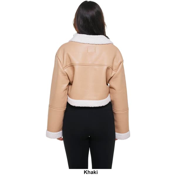 Juniors Love Tree Cropped Sherpa Trim Faux Suede Jacket