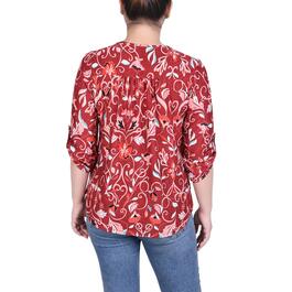 Womens NY Collection 3/4 Roll Sleeve Floral Jacquard Blouse