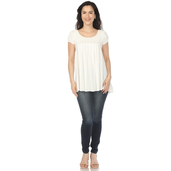 Womens White Mark Cap Sleeve Pleated Top