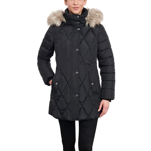 Petites London Fog Polyfill Puffer Coat w/Faux Fur Hood - Boscov's