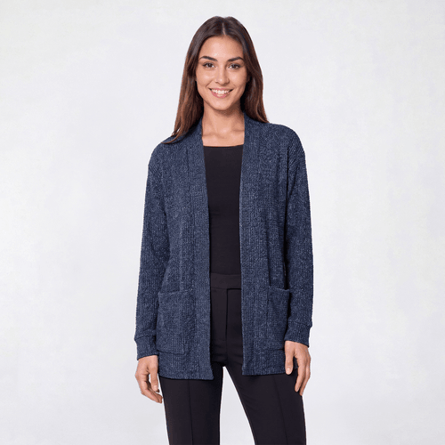 Petite Napa Valley Long Sleeve Waffle Knit Open Front Cardigan - image 