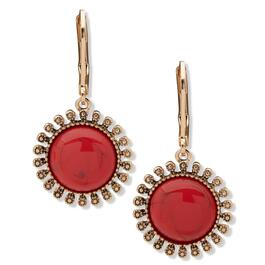 Chaps 1in. Gold-Tone & Coral Small Leverback Drop Earrings