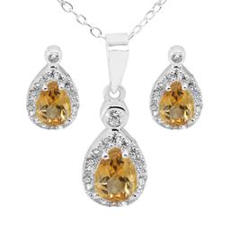 Marsala Pear Shape Genuine Citrine & Clear Cubic Zirconia Set