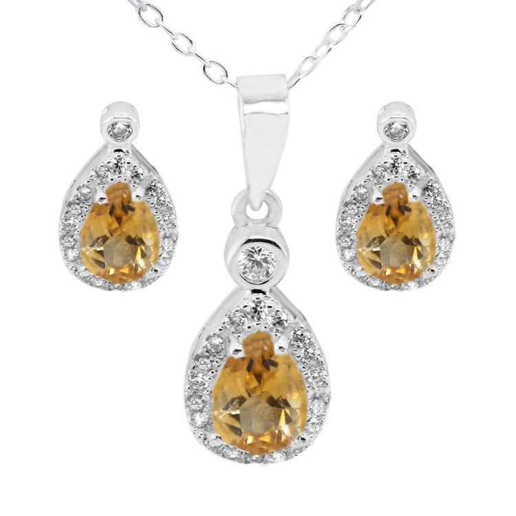 Marsala Pear Shape Genuine Citrine & Clear Cubic Zirconia Set