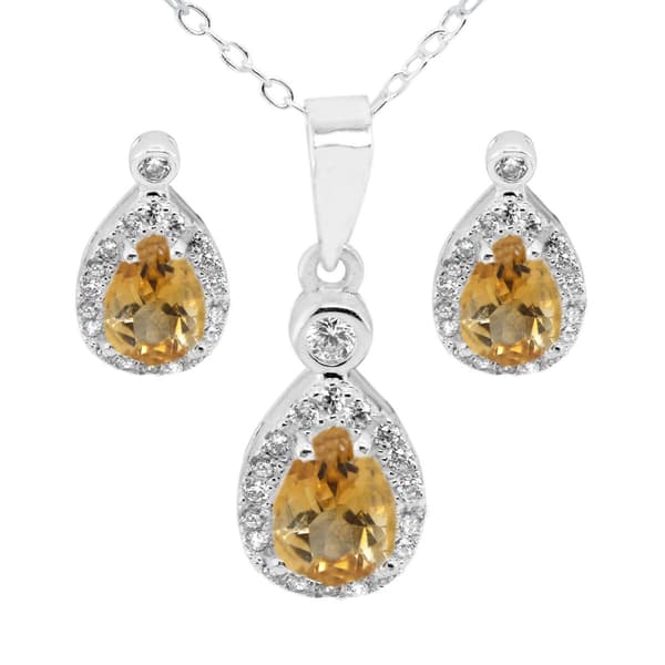 Marsala Pear Shape Genuine Citrine & Clear Cubic Zirconia Set - image 