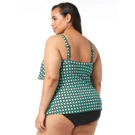 Plus Size Beach House Geometric 3 Tiered Tankini Swim Top