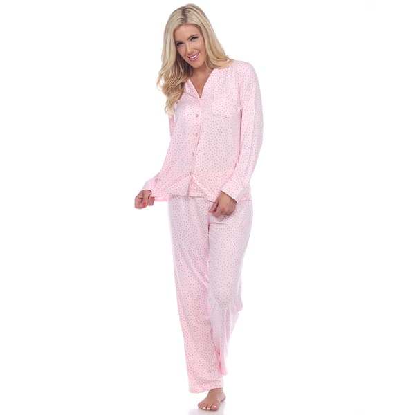 Womens White Mark Dotted Long Sleeve Pajama Set