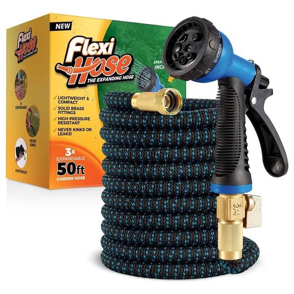 FlexiHose 50ft. Hose with Nozzle - Blue/Black - image 