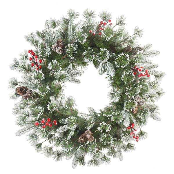 Puleo International 24in. Pre-Lit Artificial Decorated Wreath - image 