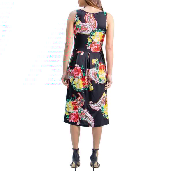 Womens 24/7 Comfort Apparel Floral Sleeveless Midi Dress