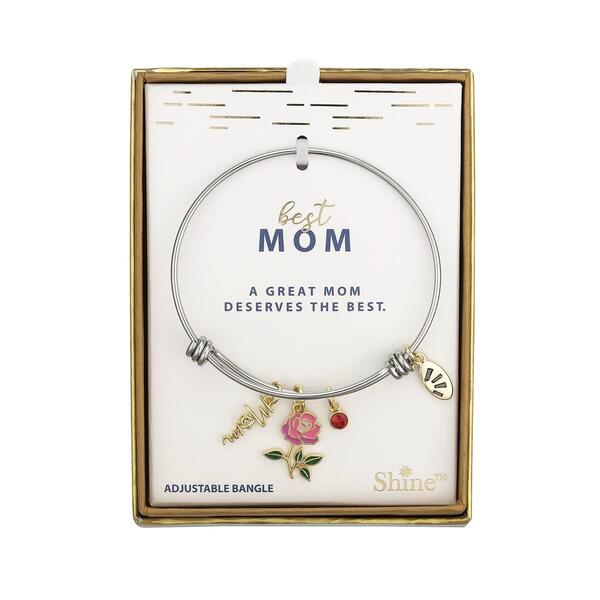 Shine Fine Silver Plated CZ Flower Mom Bangle Bracelet