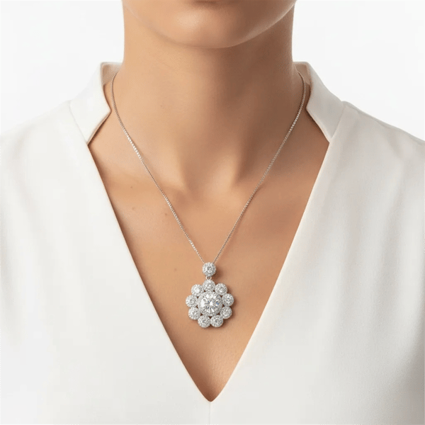 Saffron 6ctw. Moissanite Diamond Floral Halo Pendant Necklace