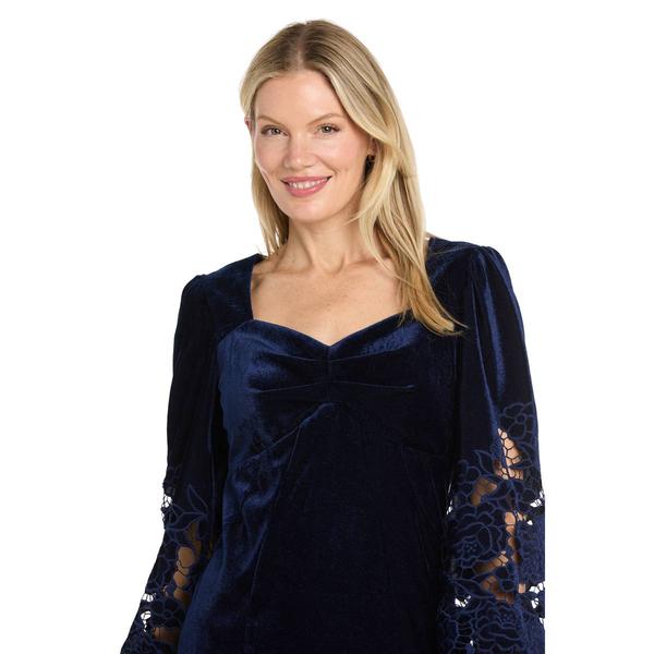 Womens R&M Richards Floral Cutout Sleeve Velvet A-Line Dress