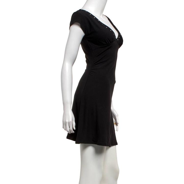 Juniors Derek Heart Solid Yum Stud Trim V-Neck Skater Dress