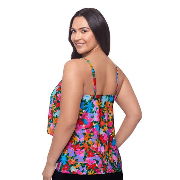 Plus Size American Beach Double Ruffle Flounce Tankini Swim Top